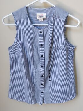 Red Bird Striped Button Front Sleeveless Top - Blue & White